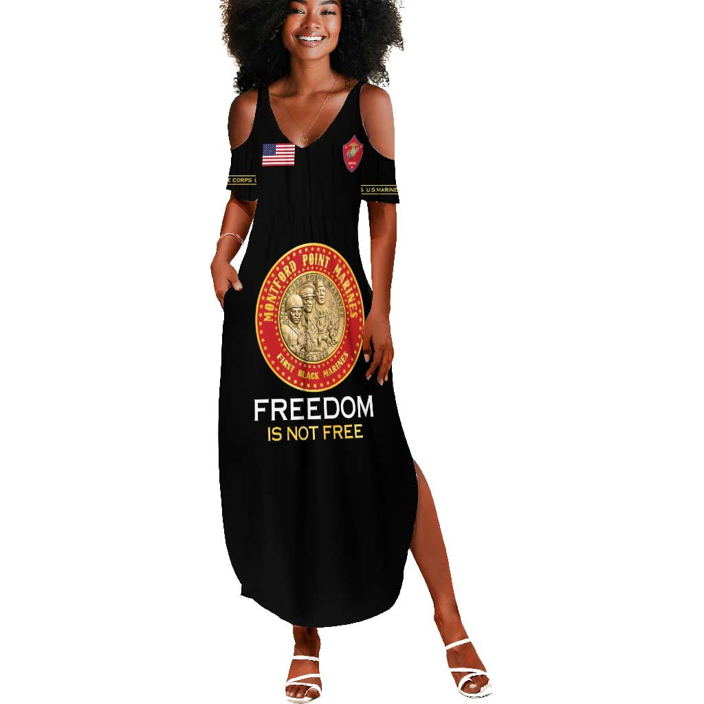 Personalized Honoring the First Black Marines Summer Maxi Dress Montford Point Heroes - Black - African Pride
