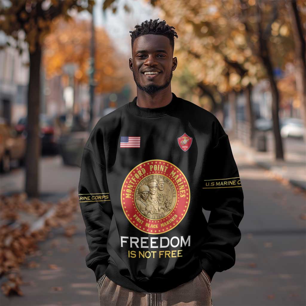 Personalized Honoring the First Black Marines Sweatshirt Montford Point Heroes - Black - African Pride