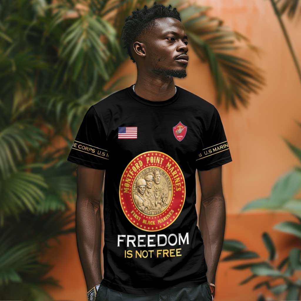 Personalized Honoring the First Black Marines T shirt Montford Point Heroes - Black - African Pride