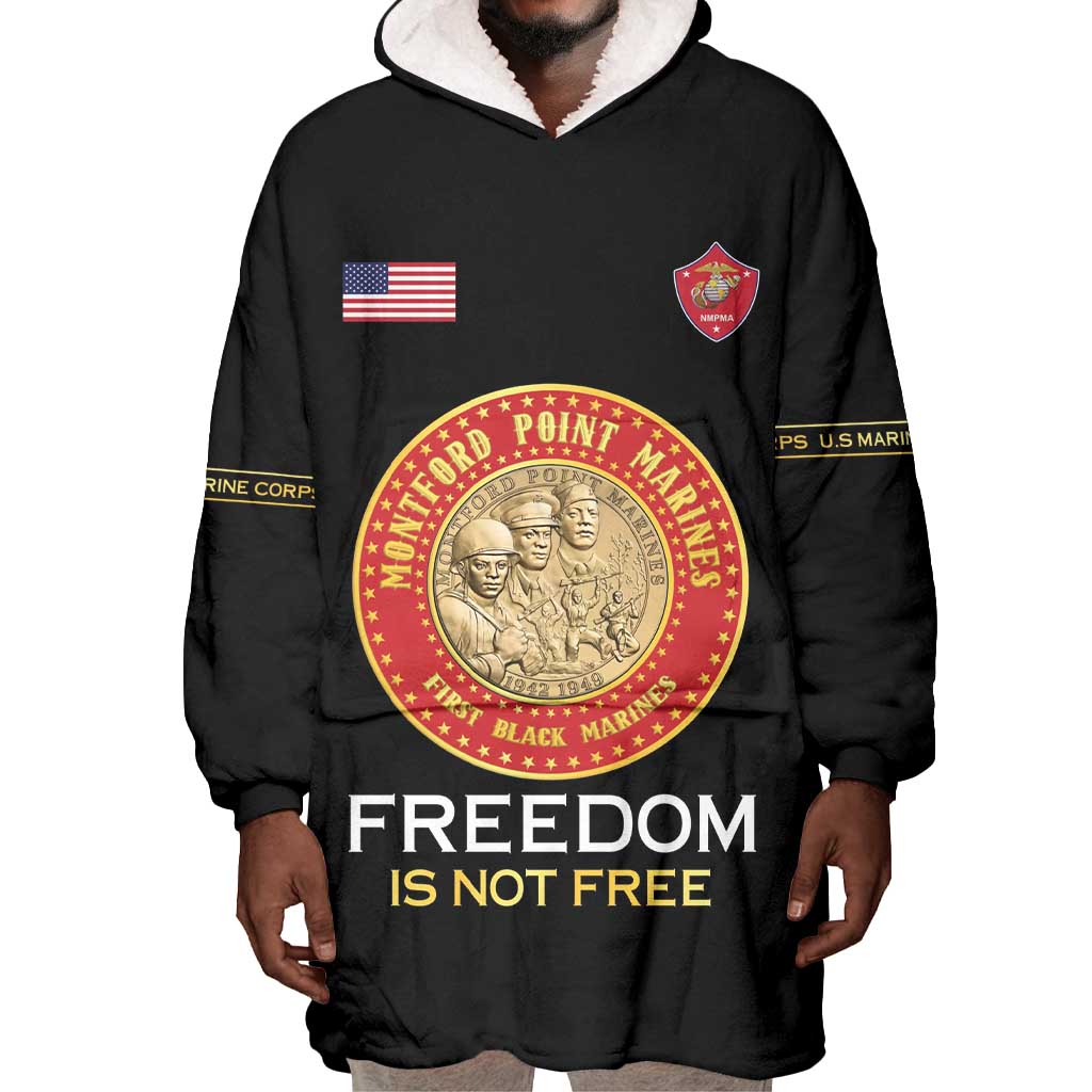 Personalized Honoring the First Black Marines Wearable Blanket Hoodie Montford Point Heroes - Black - African Pride