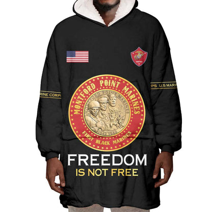 Personalized Honoring the First Black Marines Wearable Blanket Hoodie Montford Point Heroes - Black - African Pride