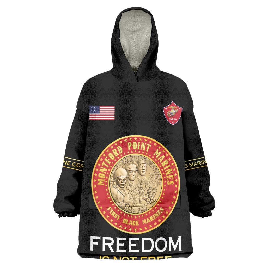 Personalized Honoring the First Black Marines Wearable Blanket Hoodie Montford Point Heroes - Black - African Pride