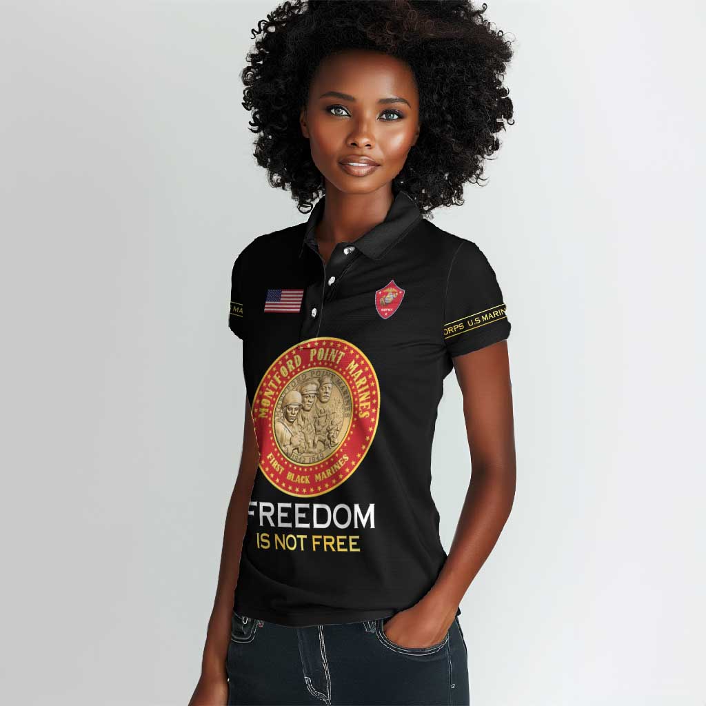 Personalized Honoring the First Black Marines Women Polo Shirt Montford Point Heroes - Black - African Pride
