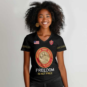 Personalized Honoring the First Black Marines Women V-Neck T-Shirt Montford Point Heroes - Black - African Pride