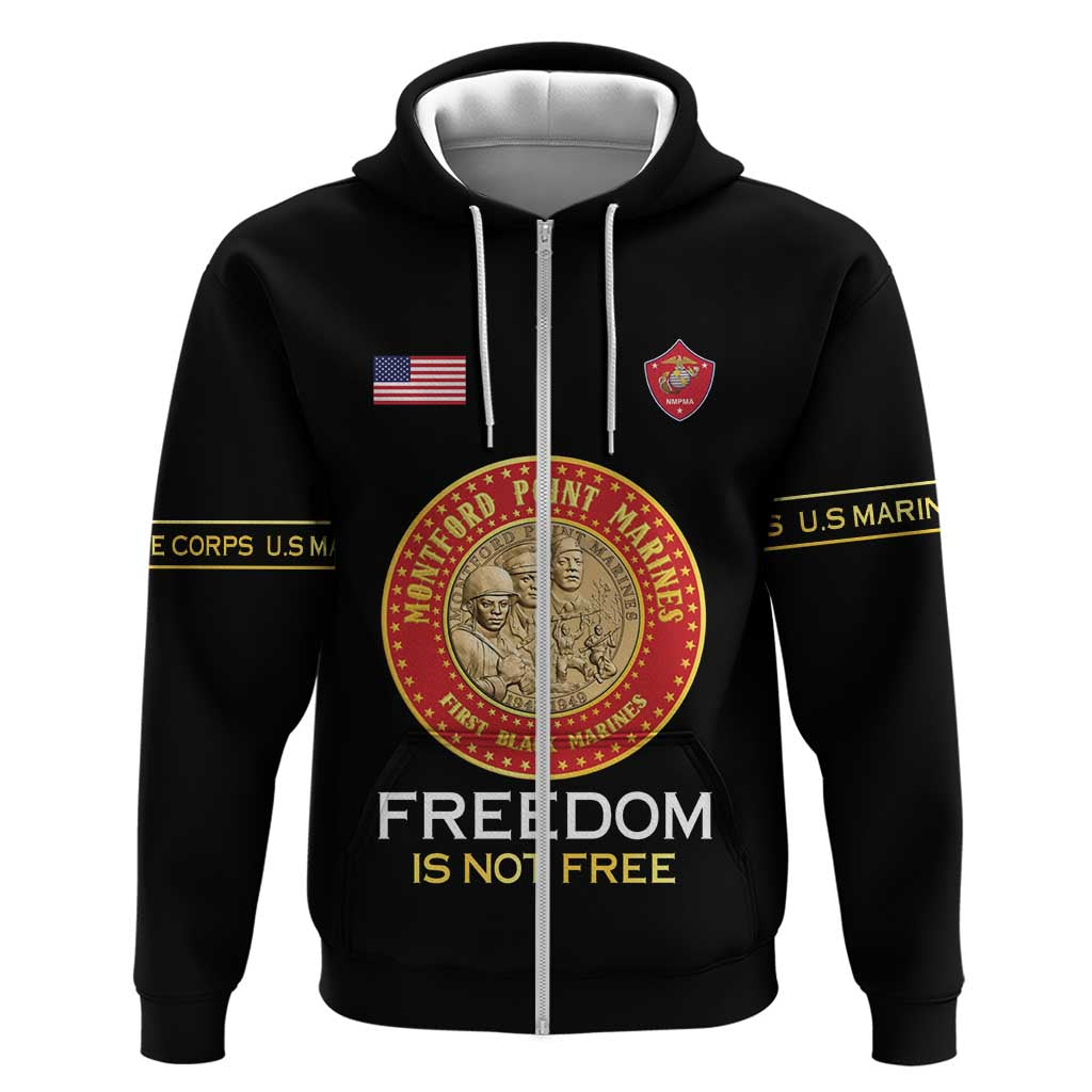 Personalized Honoring the First Black Marines Zip Hoodie Montford Point Heroes - Black - African Pride