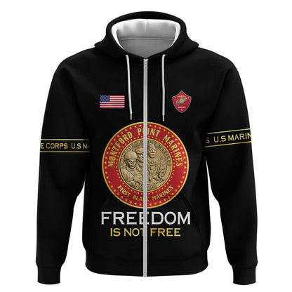 Personalized Honoring the First Black Marines Zip Hoodie Montford Point Heroes - Black - African Pride