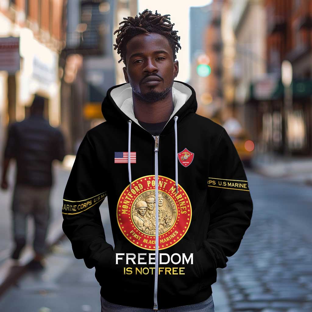 Personalized Honoring the First Black Marines Zip Hoodie Montford Point Heroes - Black - African Pride