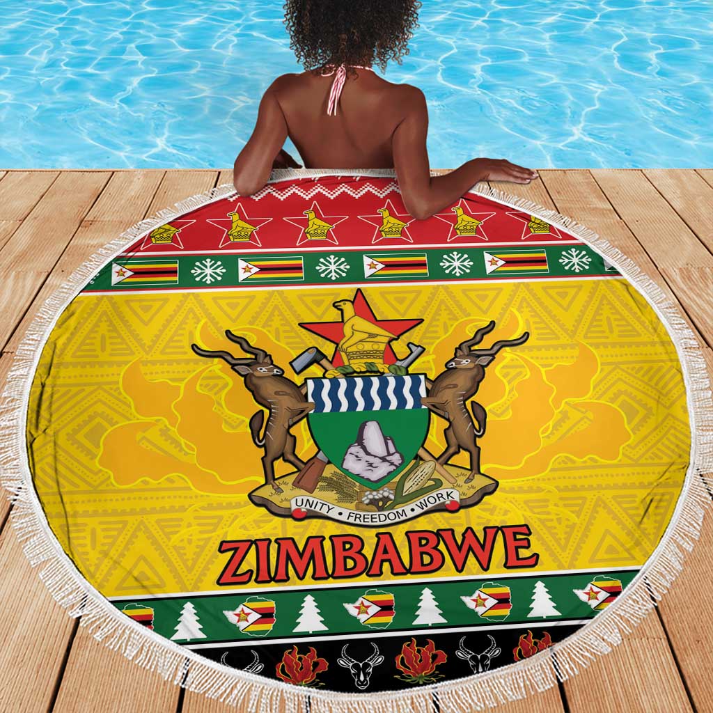 Afro Zimbabwe Christmas Beach Blanket Coat Of Arms - African Pattern