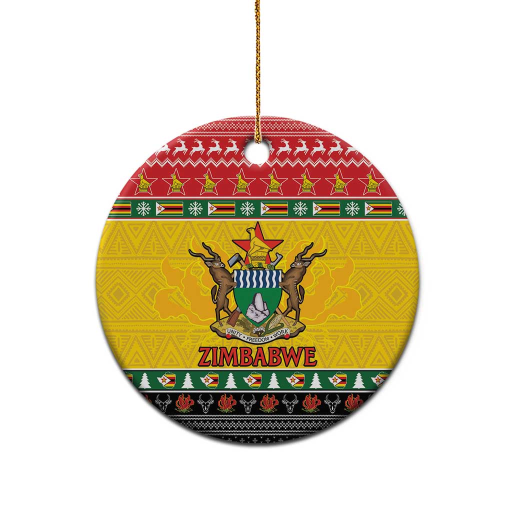 Afro Zimbabwe Christmas Ceramic Ornament Coat Of Arms with African Pattern