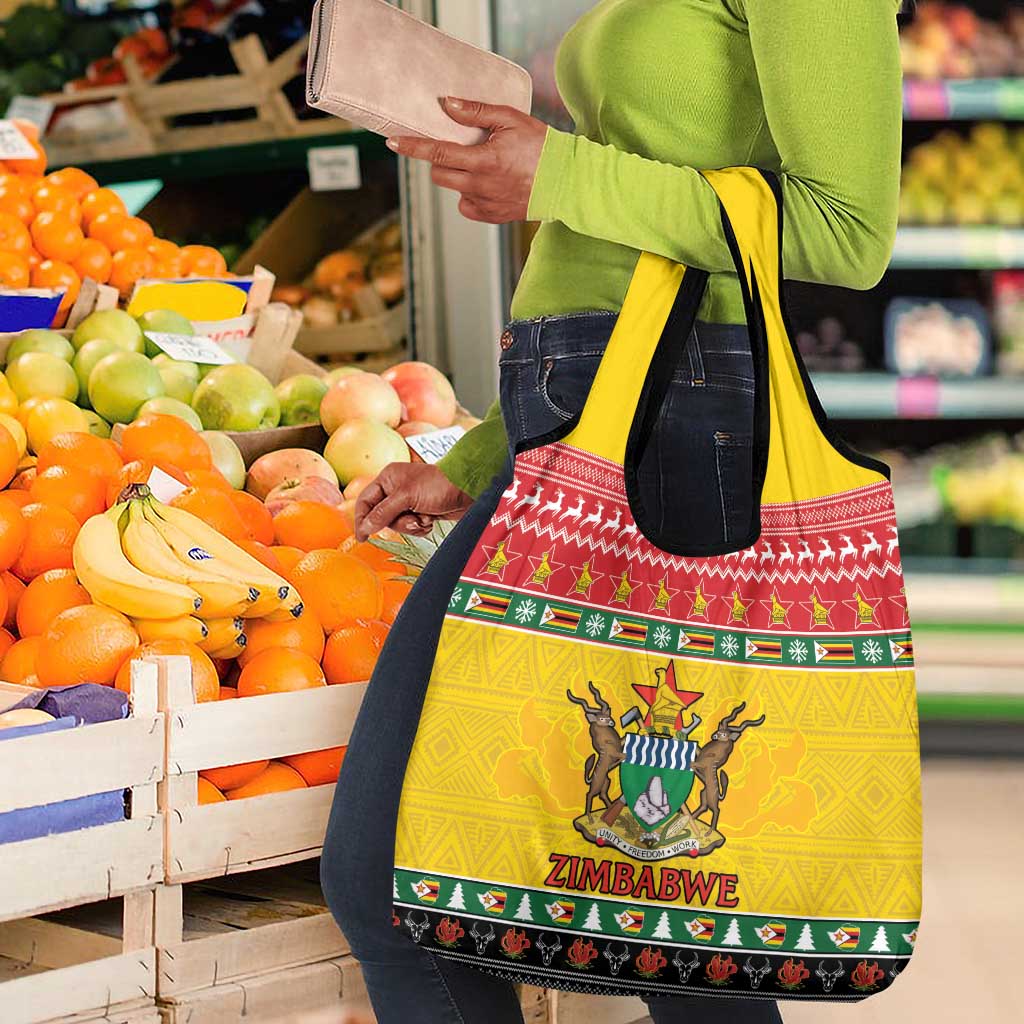 Afro Zimbabwe Christmas Grocery Bag Coat Of Arms - African Pattern