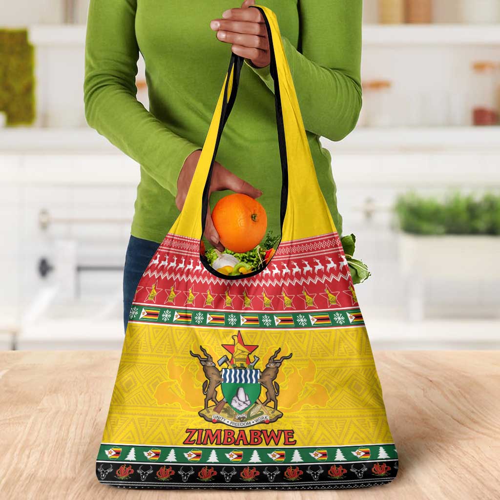 Afro Zimbabwe Christmas Grocery Bag Coat Of Arms - African Pattern
