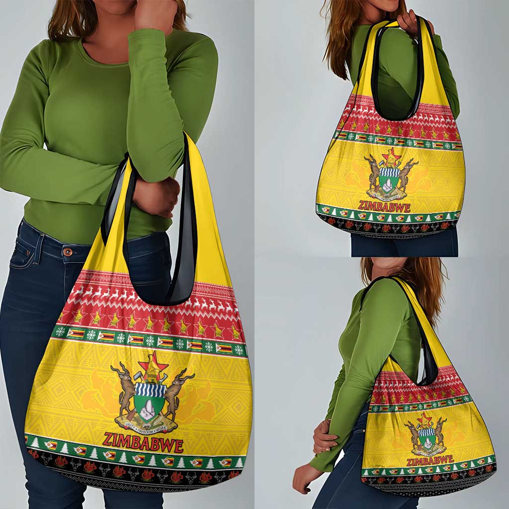 Afro Zimbabwe Christmas Grocery Bag Coat Of Arms - African Pattern