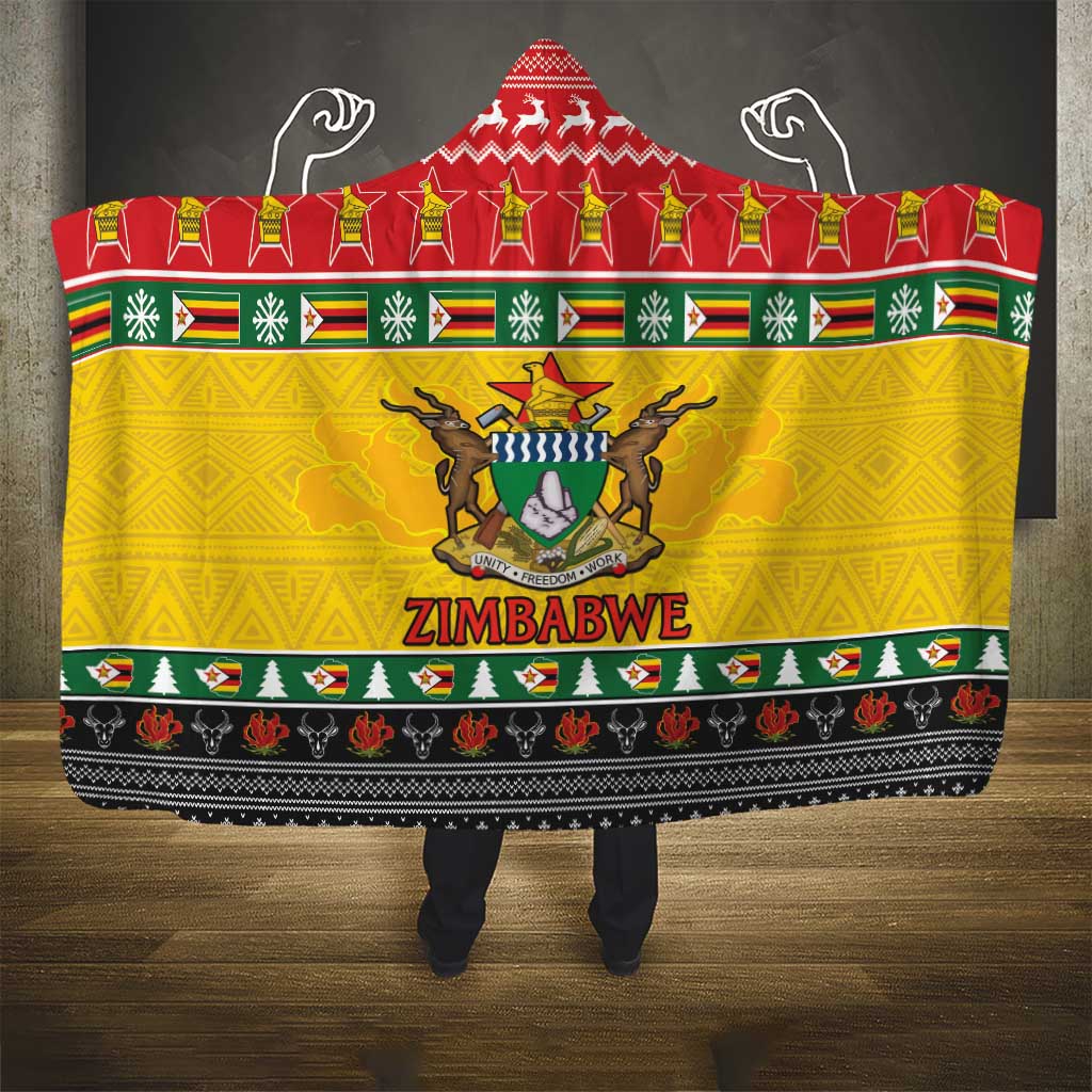 Afro Zimbabwe Christmas Hooded Blanket Coat Of Arms - African Pattern