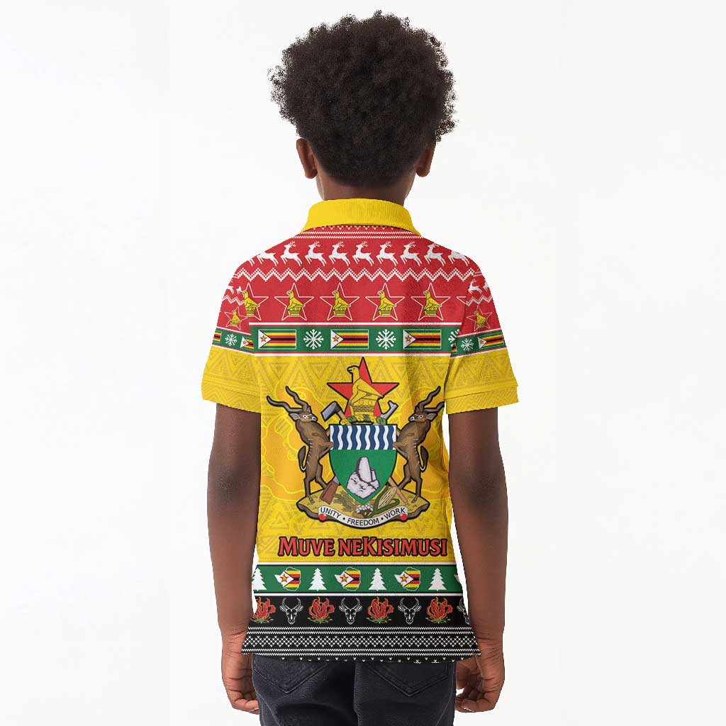 Afro Zimbabwe Christmas Kid Polo Shirt Coat Of Arms - African Pattern