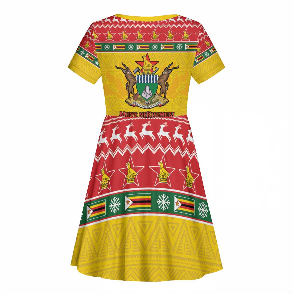 Afro Zimbabwe Christmas Kid Short Sleeve Dress Coat Of Arms - African Pattern