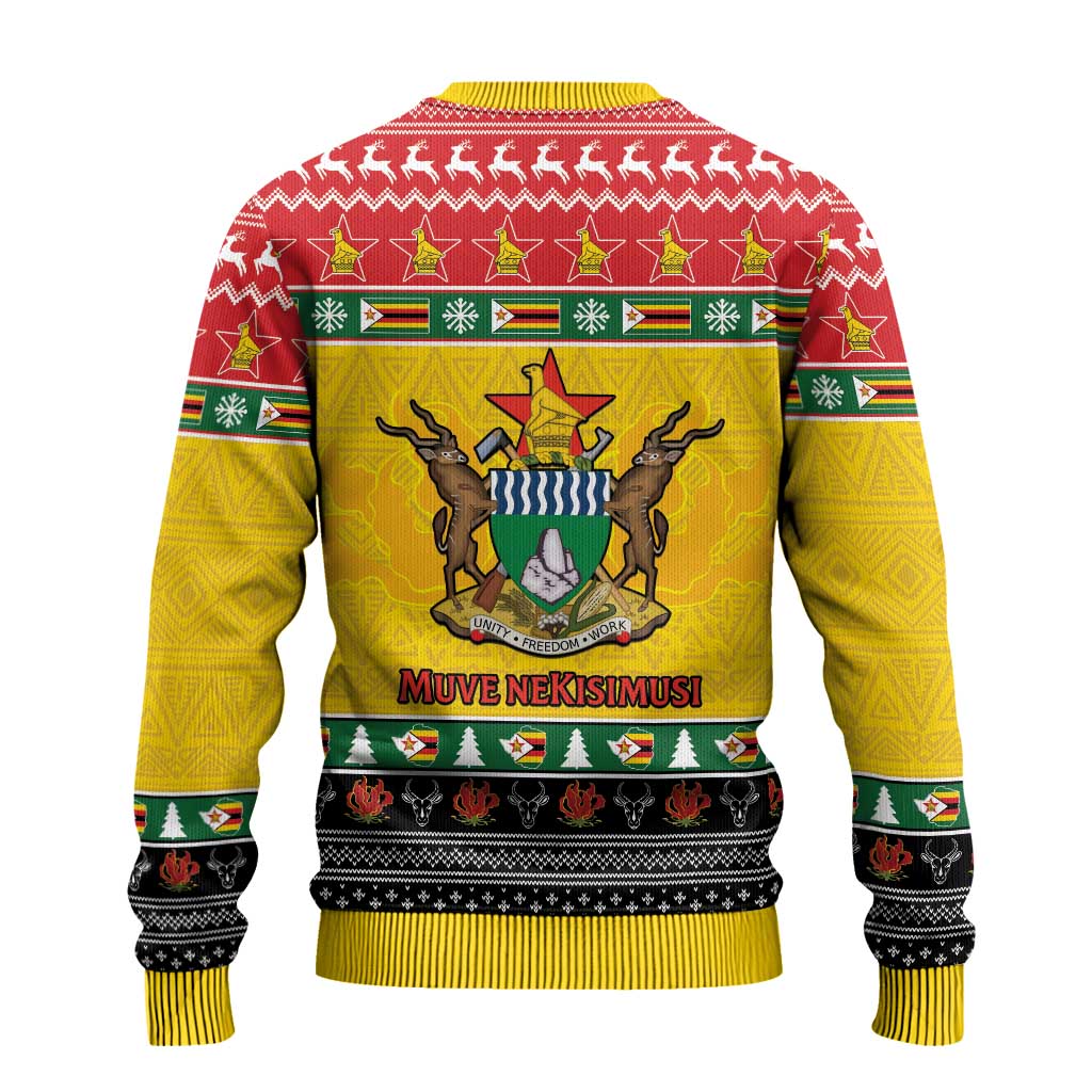 Afro Zimbabwe Christmas Ugly Christmas Sweater Coat Of Arms with African Pattern