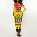 Afro Zimbabwe Christmas Long Sleeve Bodycon Dress Coat Of Arms - African Pattern LT15