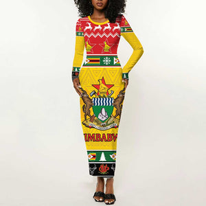 Afro Zimbabwe Christmas Long Sleeve Bodycon Dress Coat Of Arms - African Pattern LT15