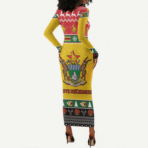 Afro Zimbabwe Christmas Long Sleeve Bodycon Dress Coat Of Arms - African Pattern LT15