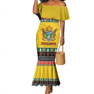 Afro Zimbabwe Christmas Mermaid Dress Coat Of Arms - African Pattern