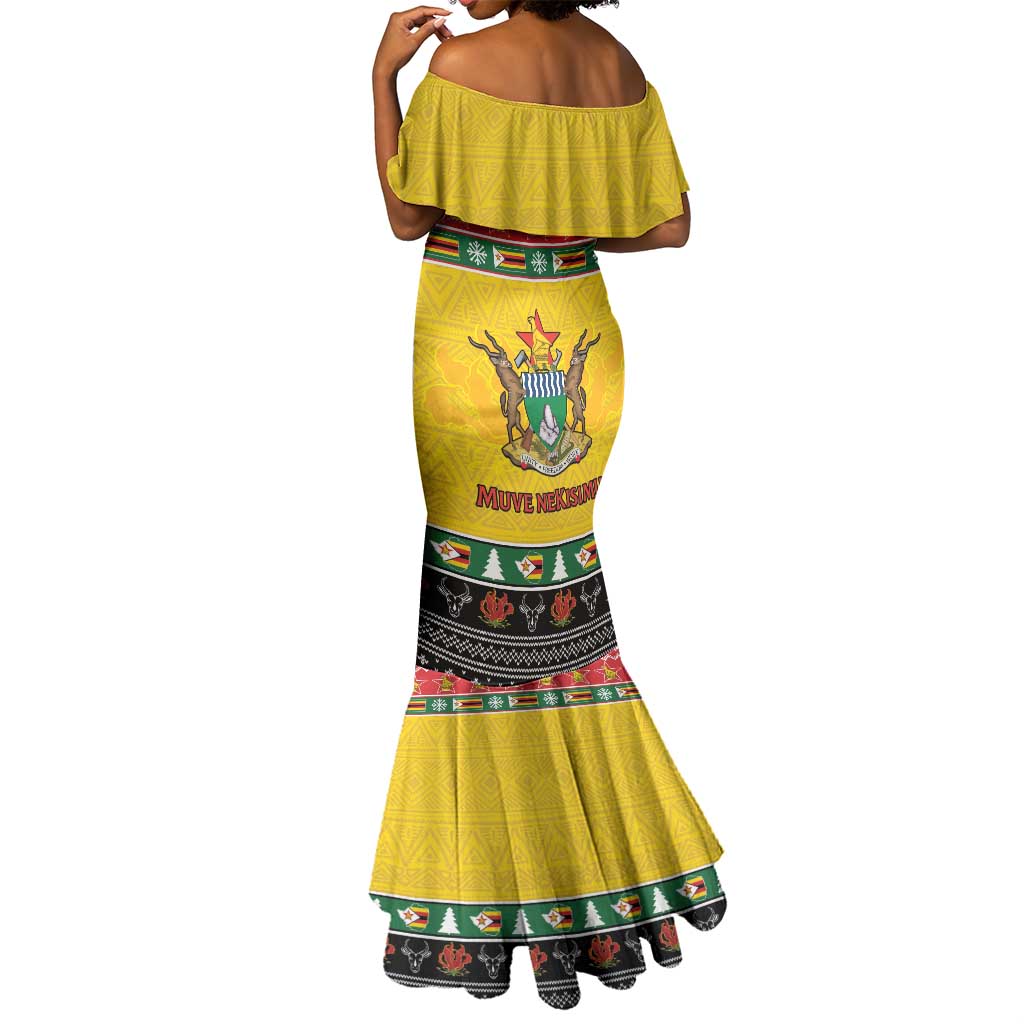 Afro Zimbabwe Christmas Mermaid Dress Coat Of Arms - African Pattern