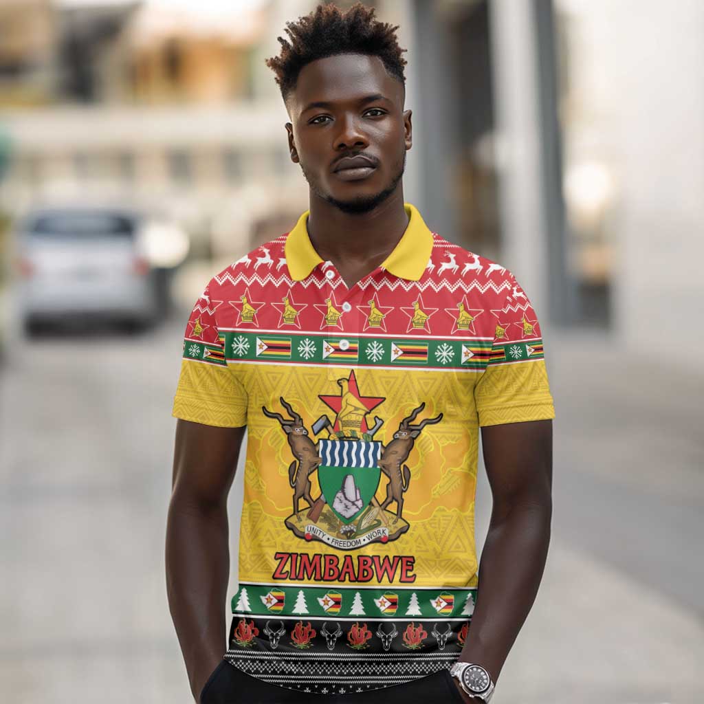 Afro Zimbabwe Christmas Polo Shirt Coat Of Arms - African Pattern