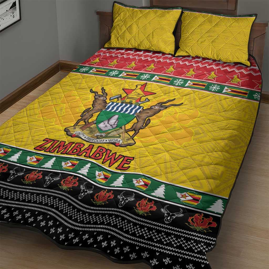 Afro Zimbabwe Christmas Quilt Bed Set Coat Of Arms - African Pattern