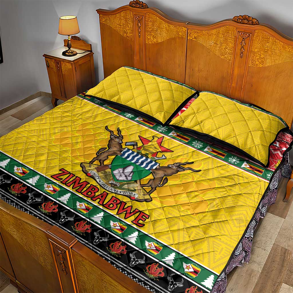 Afro Zimbabwe Christmas Quilt Bed Set Coat Of Arms - African Pattern