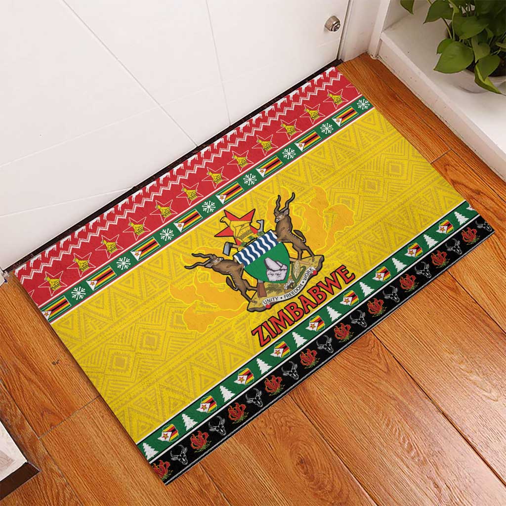 Afro Zimbabwe Christmas Rubber Doormat Coat Of Arms - African Pattern