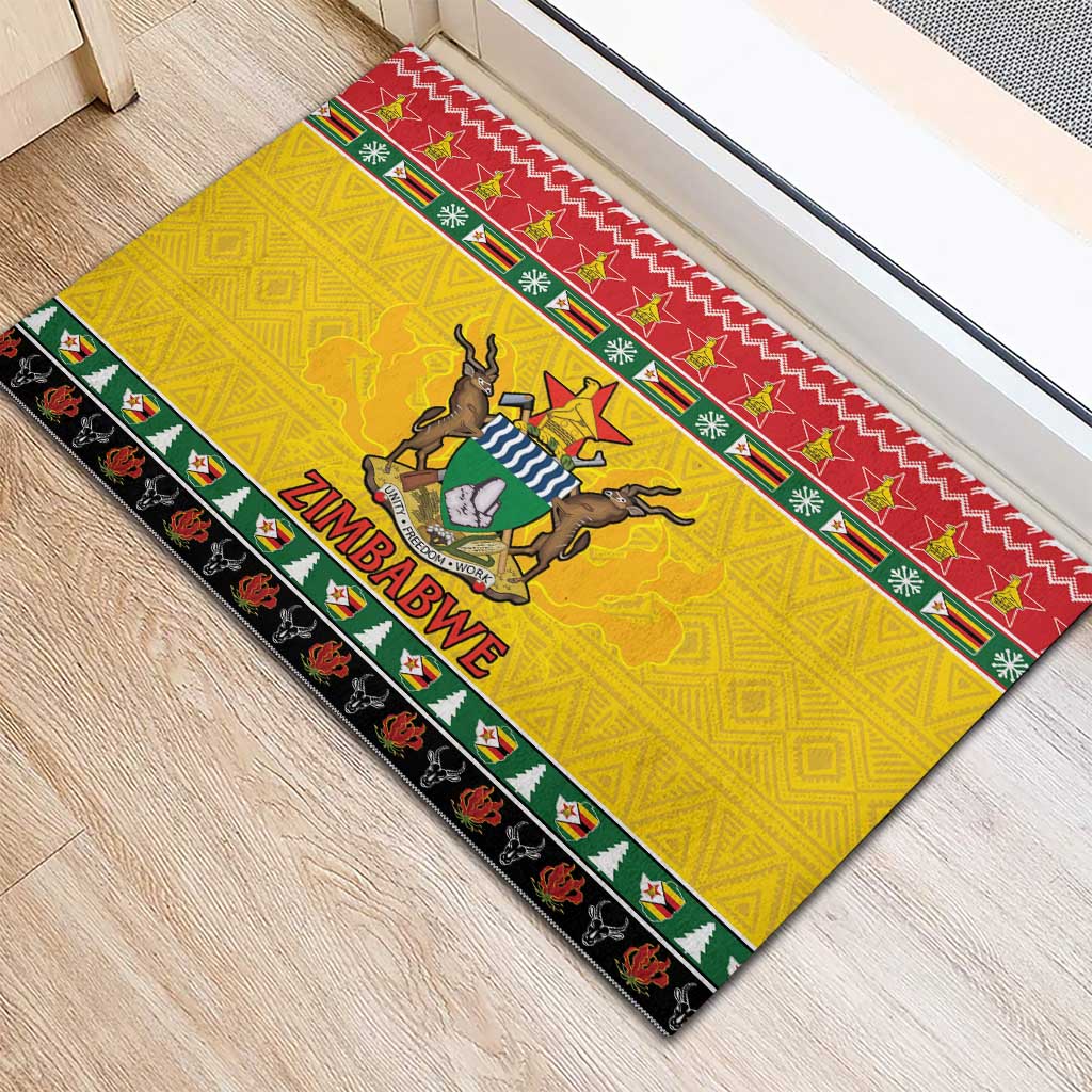Afro Zimbabwe Christmas Rubber Doormat Coat Of Arms - African Pattern
