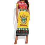 Afro Zimbabwe Christmas Short Sleeve Bodycon Dress Coat Of Arms - African Pattern LT15
