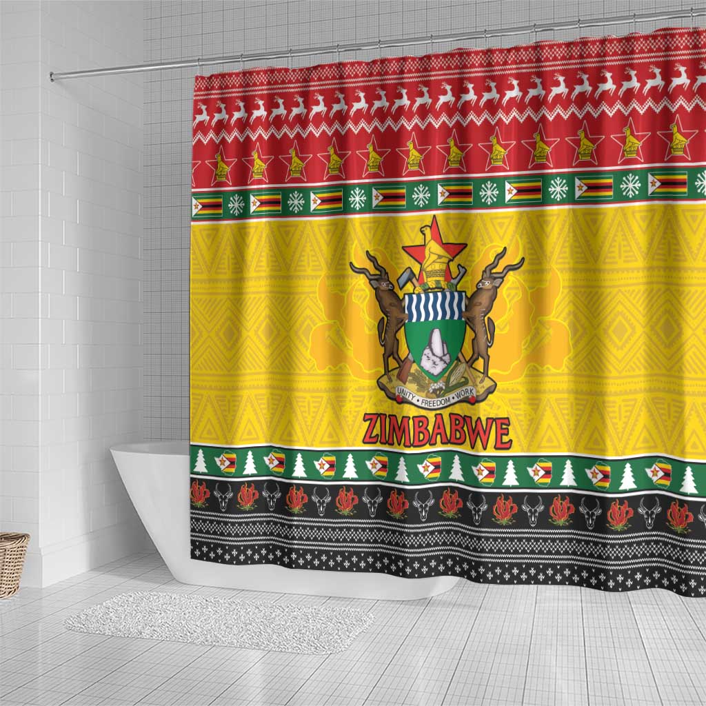 Afro Zimbabwe Christmas Shower Curtain Coat Of Arms - African Pattern
