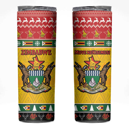 Afro Zimbabwe Christmas Skinny Tumbler Coat Of Arms - African Pattern