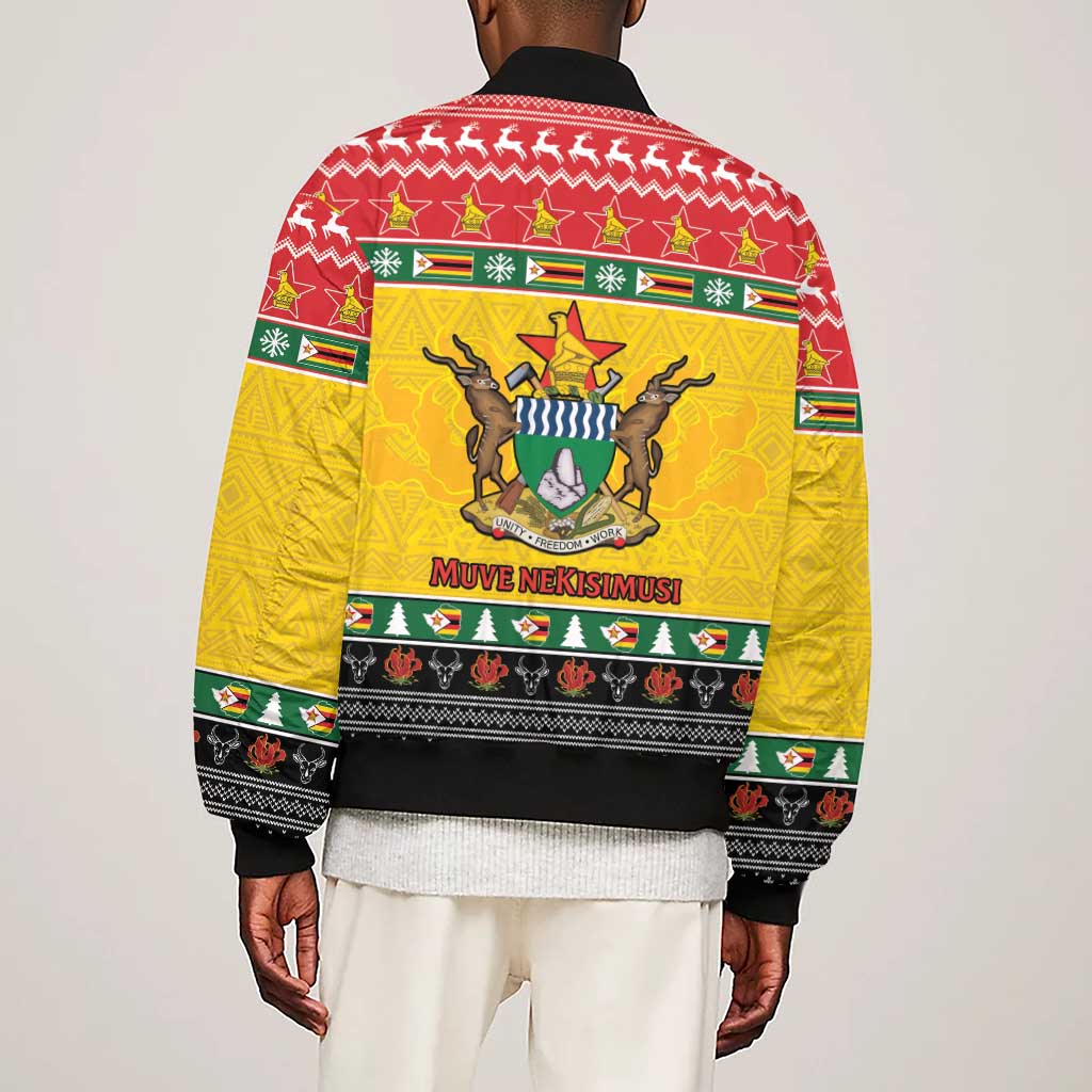 Afro Zimbabwe Christmas Sleeve Zip Bomber Jacket Coat Of Arms - African Pattern