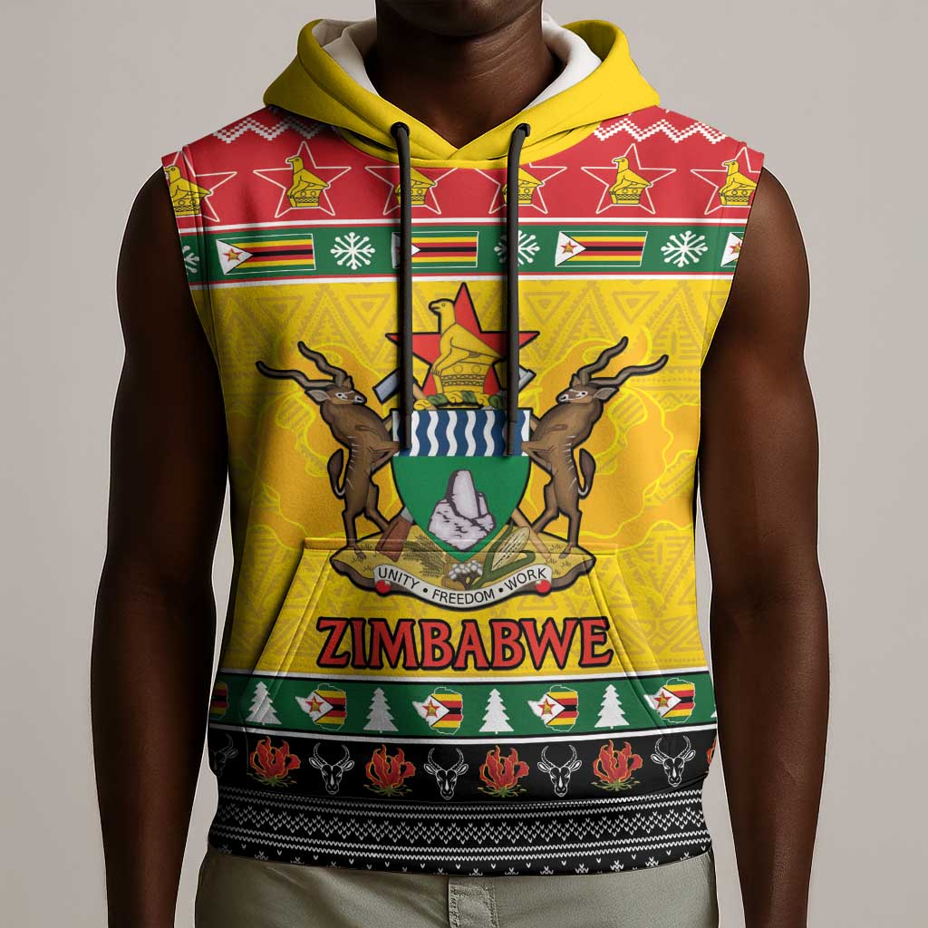 Afro Zimbabwe Christmas Sleeveless Hoodie Coat Of Arms - African Pattern - African Pride