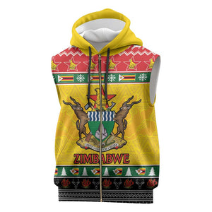 Afro Zimbabwe Christmas Sleeveless Zip Hoodie Coat Of Arms - African Pattern - African Pride