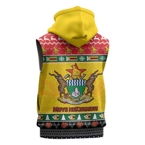 Afro Zimbabwe Christmas Sleeveless Zip Hoodie Coat Of Arms - African Pattern - African Pride
