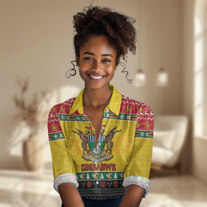 Afro Zimbabwe Christmas Women Casual Shirt Coat Of Arms - African Pattern LT15