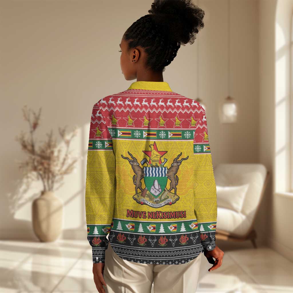 Afro Zimbabwe Christmas Women Casual Shirt Coat Of Arms - African Pattern LT15
