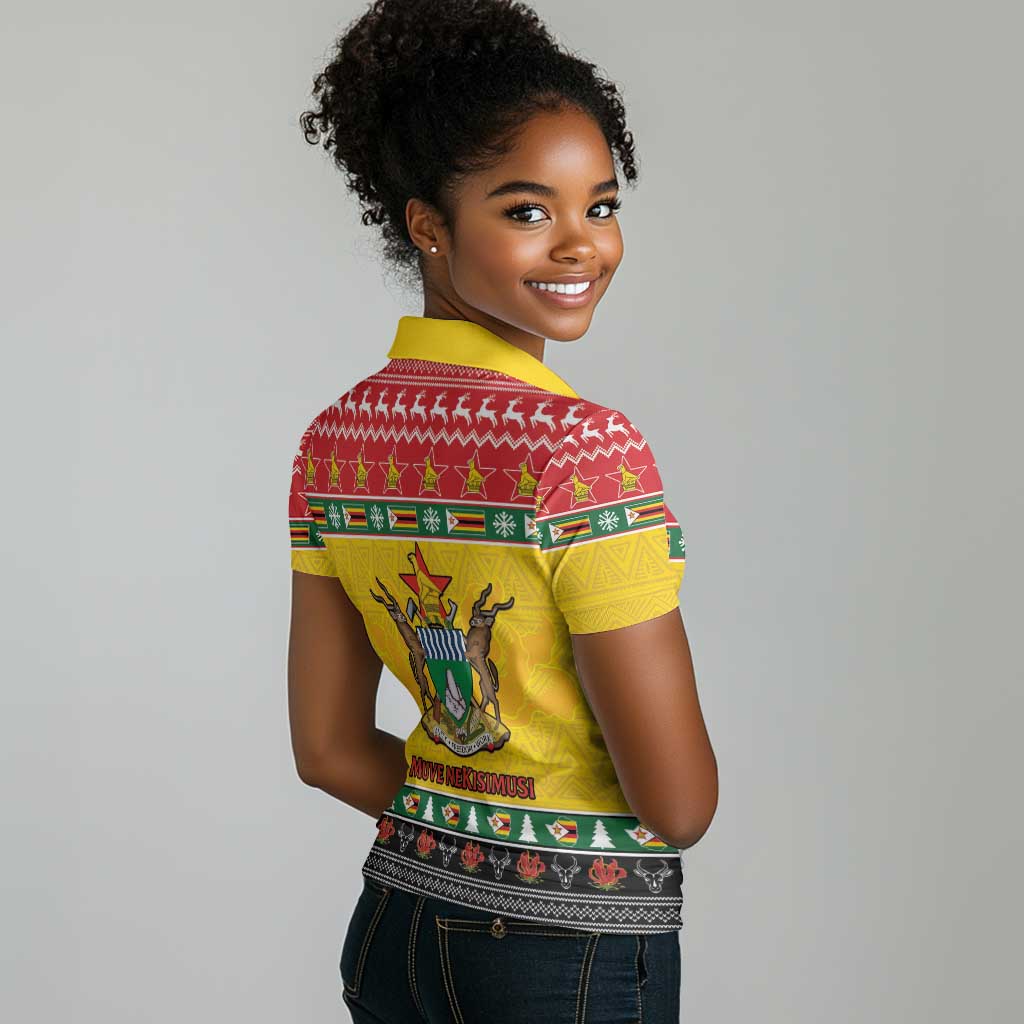 Afro Zimbabwe Christmas Women Polo Shirt Coat Of Arms - African Pattern