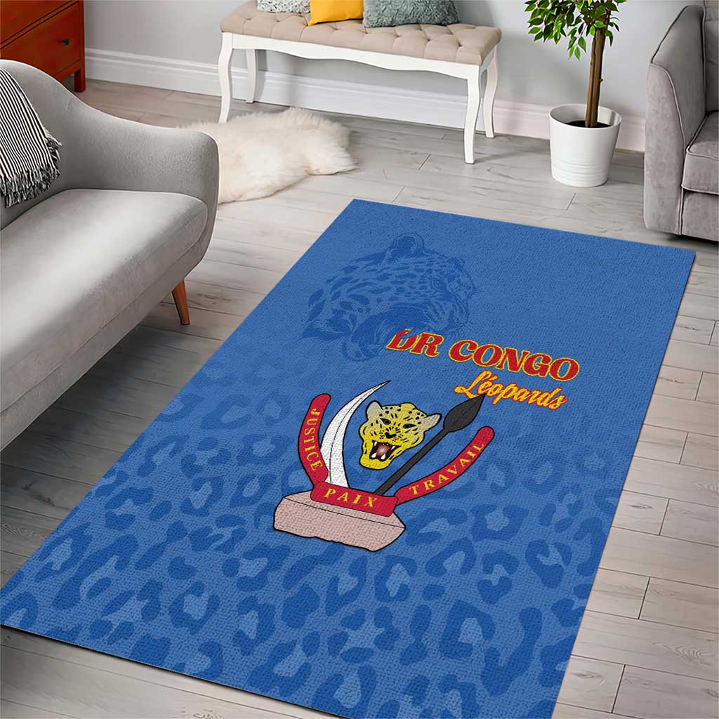 Afro DR Congo Football Area Rug Viva Les Leopards - Blue - African Pride