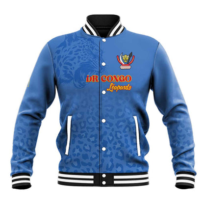 Afro DR Congo Football Custom Baseball Jacket Viva Les Leopards - Blue - African Pride