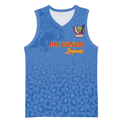 Afro DR Congo Football Custom Basketball Jersey Viva Les Leopards - Blue - African Pride