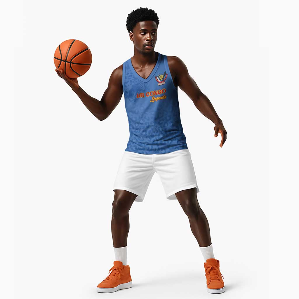 Afro DR Congo Football Custom Basketball Jersey Viva Les Leopards - Blue - African Pride
