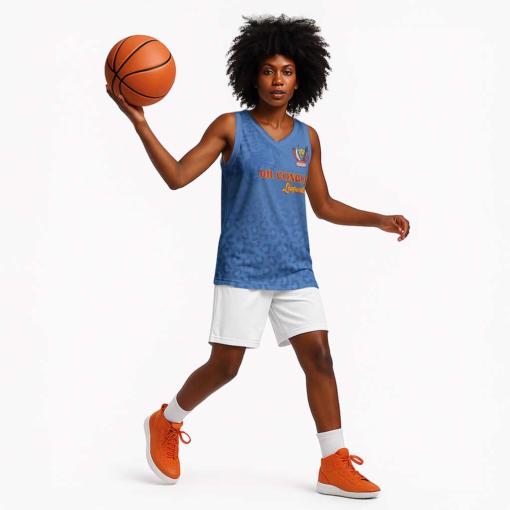 Afro DR Congo Football Custom Basketball Jersey Viva Les Leopards - Blue - African Pride