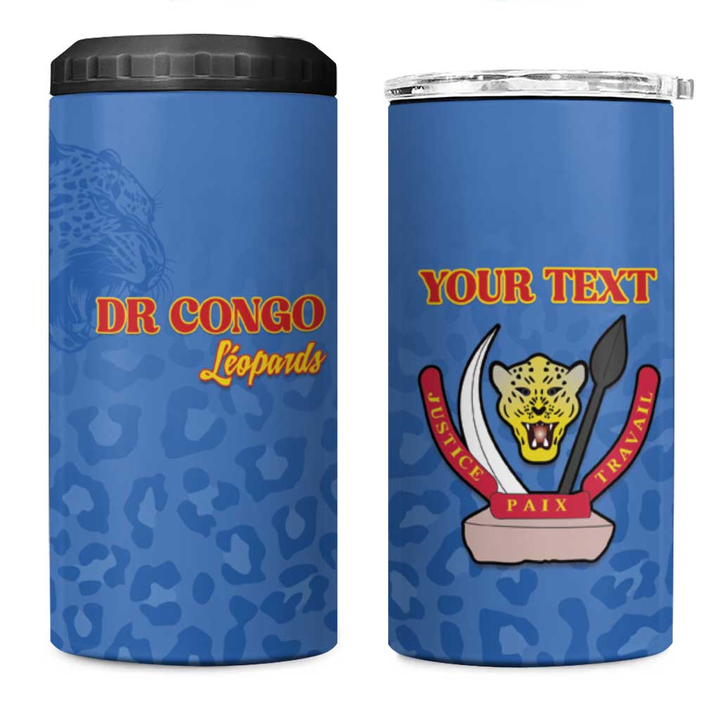 Afro DR Congo Football Custom 4 in 1 Can Cooler Tumbler Viva Les Leopards - Blue - African Pride