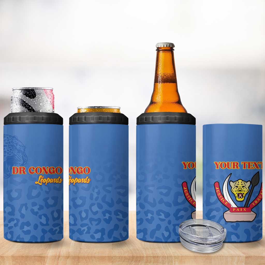 Afro DR Congo Football Custom 4 in 1 Can Cooler Tumbler Viva Les Leopards - Blue - African Pride