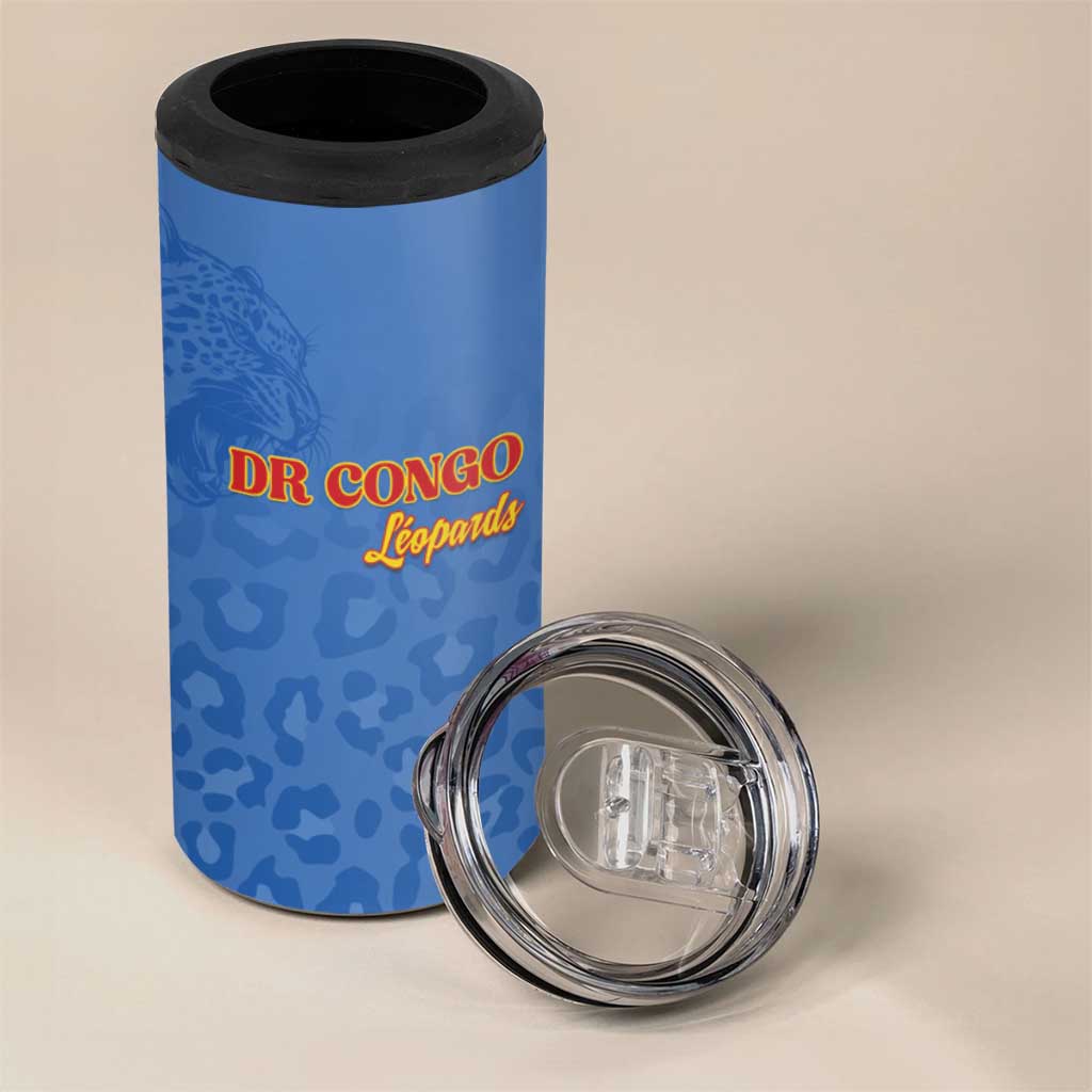 Afro DR Congo Football Custom 4 in 1 Can Cooler Tumbler Viva Les Leopards - Blue - African Pride