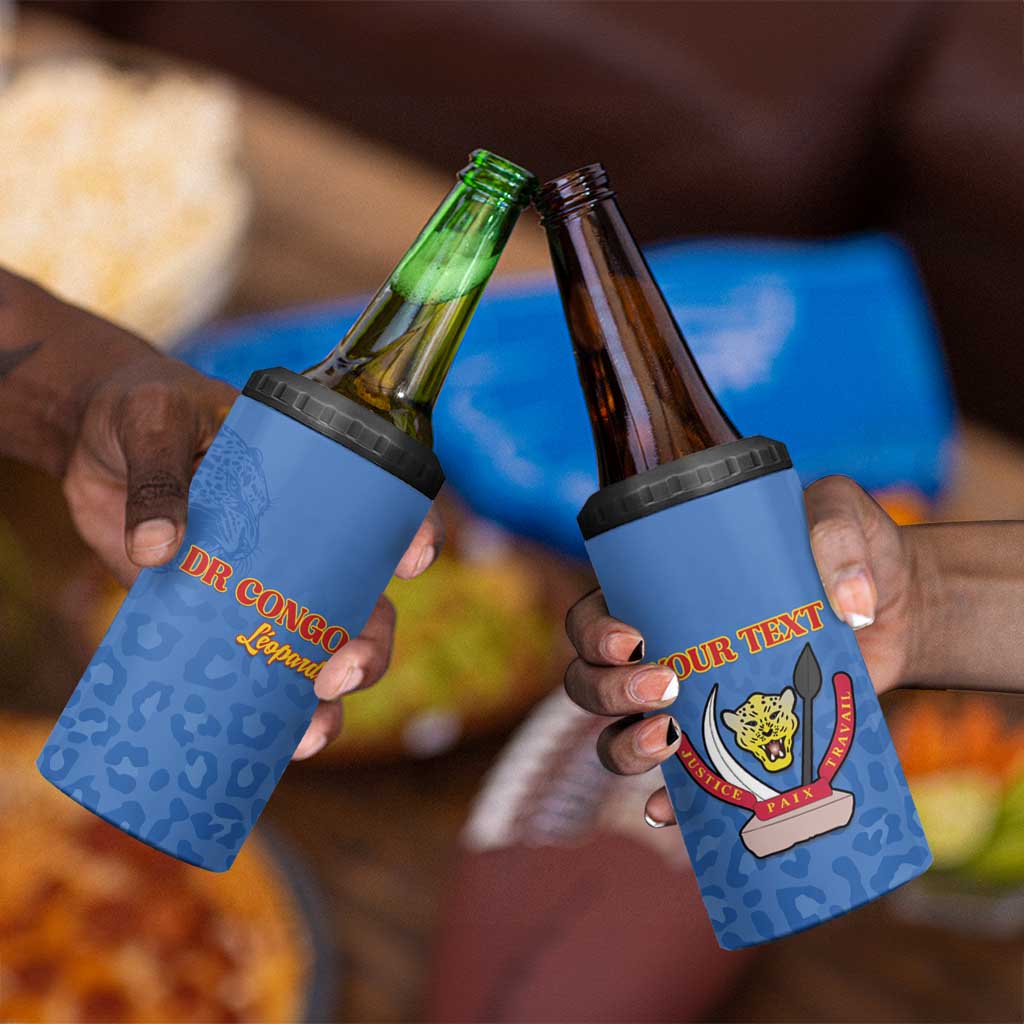 Afro DR Congo Football Custom 4 in 1 Can Cooler Tumbler Viva Les Leopards - Blue - African Pride
