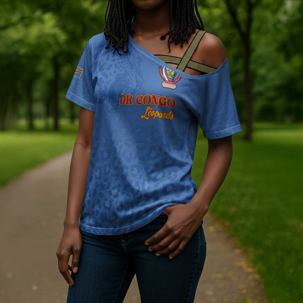 Custom DR Congo Football Cross Shoulder Shirt Go Champions Leopards - Blue